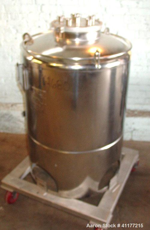 Used DCI Pressure Tank, 300 Liter (79 Gallon), 316L stainless steel, vertical. 29-3/4" diameter x 24" straight side, dished top and bottom. 240 grit with electro-polished internal rated 30 psi at 300...