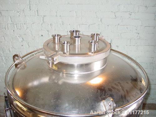 Used DCI Pressure Tank, 300 Liter (79 Gallon), 316L stainless steel, vertical. 29-3/4" diameter x 24" straight side, dished top and bottom. 240 grit with electro-polished internal rated 30 psi at 300...