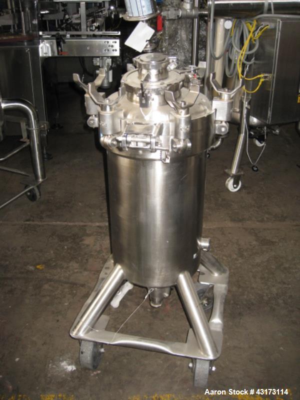 Used DCI Pressure Tank, 50 Liter. Stainless steel construction, 13" diameter x 21" straight side, removable dish top, dish bottom, rated 100 psig at 300 F internal, top has sight glass with (4) 1.5" ...