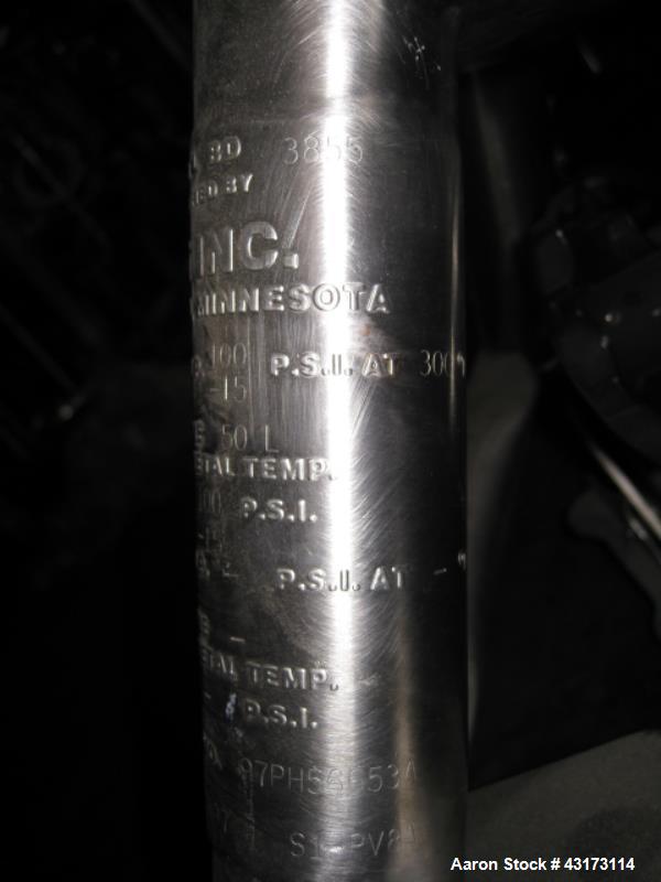 Used DCI Pressure Tank, 50 Liter. Stainless steel construction, 13" diameter x 21" straight side, removable dish top, dish bottom, rated 100 psig at 300 F internal, top has sight glass with (4) 1.5" ...