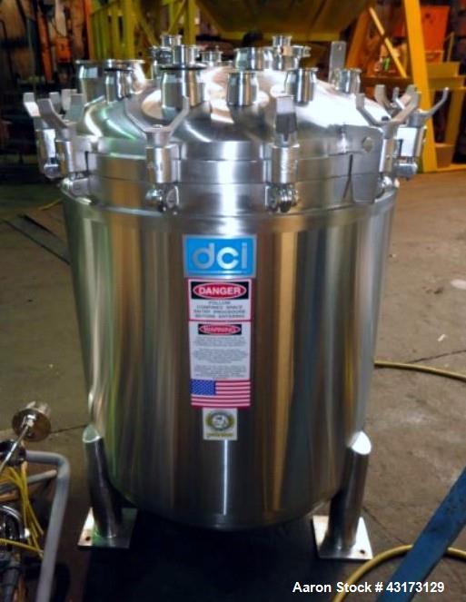 Used DCI Receiver, 300 Liter, 316 Stainless Steel. Approximately 30" diameter x 31" straight side, removable dish top, dish bottom, rated 50 psi and full vacuum at 350 f, 6", 4", (5)3", (4)2", 1.5" t...