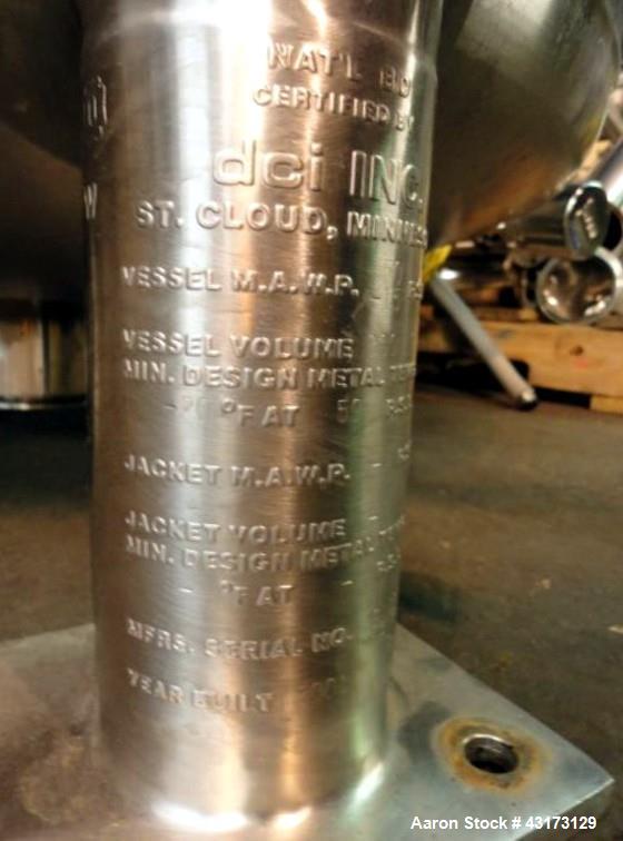 Used DCI Receiver, 300 Liter, 316 Stainless Steel. Approximately 30" diameter x 31" straight side, removable dish top, dish bottom, rated 50 psi and full vacuum at 350 f, 6", 4", (5)3", (4)2", 1.5" t...