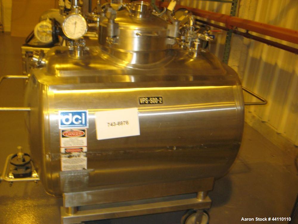 Used DCI Inc Horizontal Stainless Steel Pressure Vessel, 132 gallon (500 L) rated 30 psi @350 F, Built 1996, S# 96PH54385B, NB# 3546