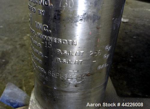 Used DCI Pressure Tank, 158.5 Gallon (600 Liter), 316 Stainless Steel, Vertical. 41-3/4" Diameter x 21" straight side, dished top and bottom. Internal rated 25 psi & Full Vacuum at 256 degrees F. Ope...