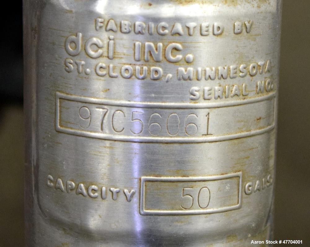 Used DCI Pressure Tank, 50 Gallon, 316L Stainless Steel, Vertical.