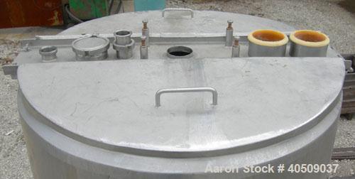 Used Dairy Craft tank, 175 gallon, 304 stainless steel, vertical. 42" diameter x 28" straight side x 28" coned bottom, flat top with (2) 1/3 covers. Hinged stainless steel agitator bridge. Bottom sup...