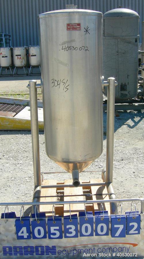 Used - Delaval Vacu-Therm Tank, 60 gallon, model 500, 304 stainless steel. Approximately 20'' diameter x 44'' straight side. Open top with a cover, with 1 1/2'' and 2'' tri-clamp openings. Coned bott...