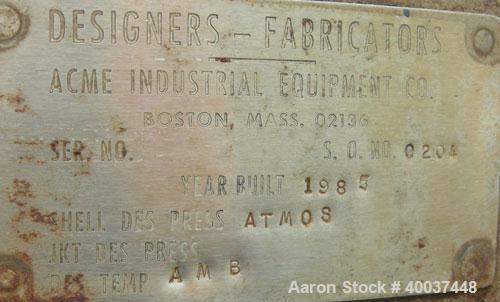 Used Designers Fabricators Tank, 100 Gallon, 304 Stainless Steel, Vertical. 36" diameter x 24" straight side, dished top and bottom. Openings: top 6"; side 12", 6"; 6" center bottom outlet. Mounted o...