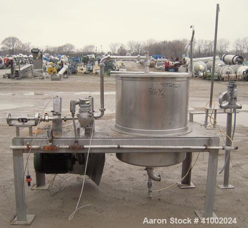 Used Stainless Products Pre-Mix Tank, 120 gallon, 316 stainless steel, vertical. 32" diameter x 36" straight side. Open top with a 2 piece cover, coned bottom. Bottom agitator with (3) squirrel cage ...