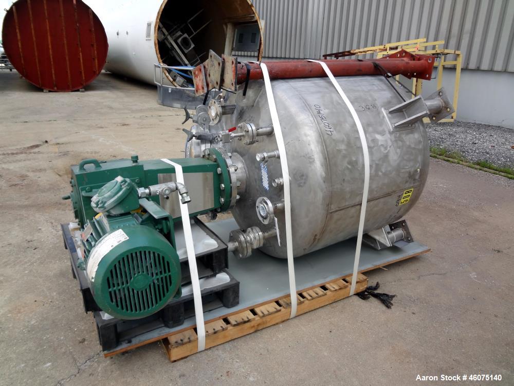 Used Eastern Manufacturing Pressure Tank, 275 Gallon, 316L Stainless Steel, Vertical. Approximate 48" diameter x 32" straight side, dished top & bottom. Internal rated 80 psi/Full Vacuum at -20 to 20...