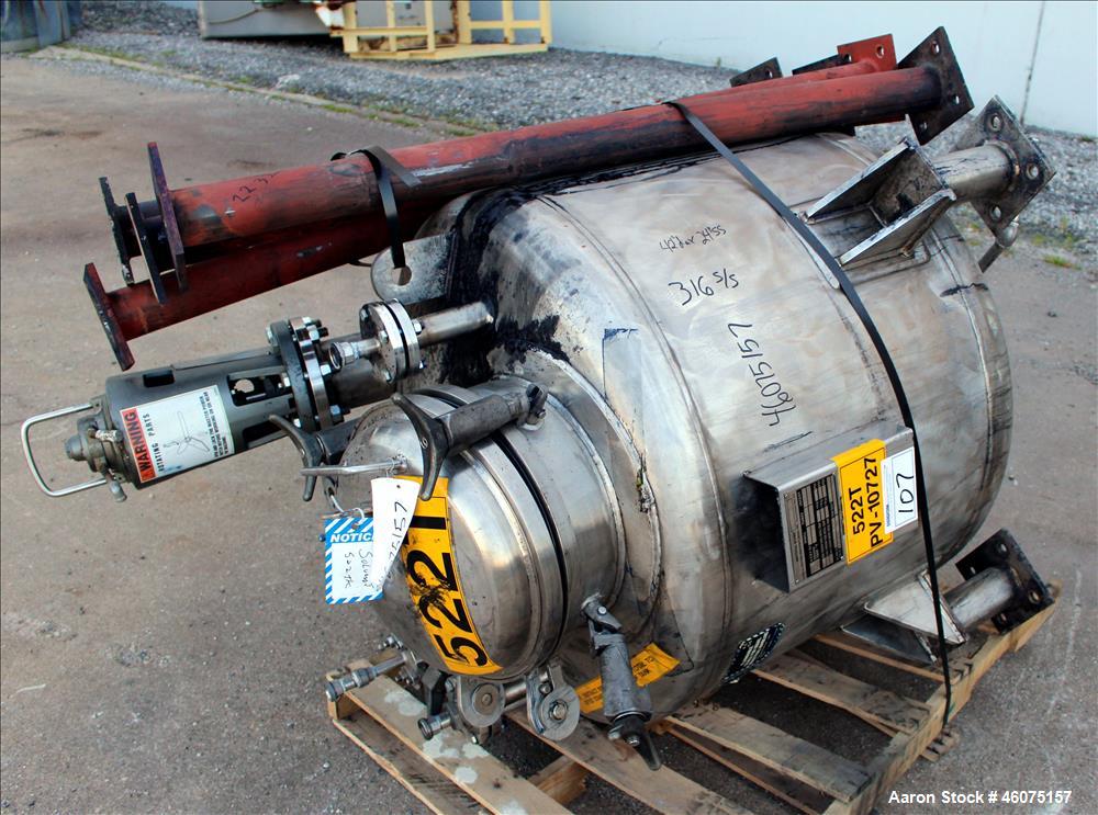Used Eastern Manufacturing Pressure Tank, 150 Gallon, 316L Stainless Steel, Vertical. Approximate 40" diameter x 24" straight side, dished top & bottom. Internal rated 80 psi/Full Vacuum at -20 to 20...
