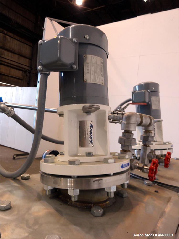 Used EnviroSep Packaged Mixing & Pumping System, Model 2S-MW-CF1. Consists of: (2) Tanks, each approximate 70 gallon, 304 stainless steel, vertical. 24" Diameter x 36" straight side, flat top with a ...