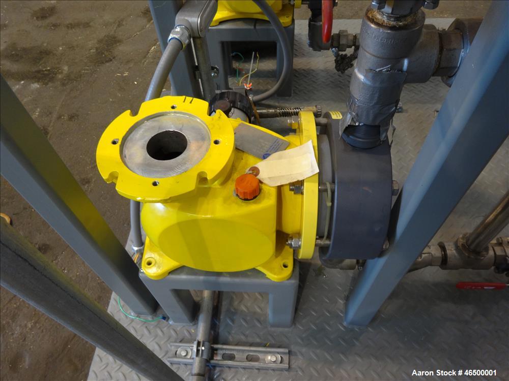 Used EnviroSep Packaged Mixing & Pumping System, Model 2S-MW-CF1. Consists of: (2) Tanks, each approximate 70 gallon, 304 stainless steel, vertical. 24" Diameter x 36" straight side, flat top with a ...