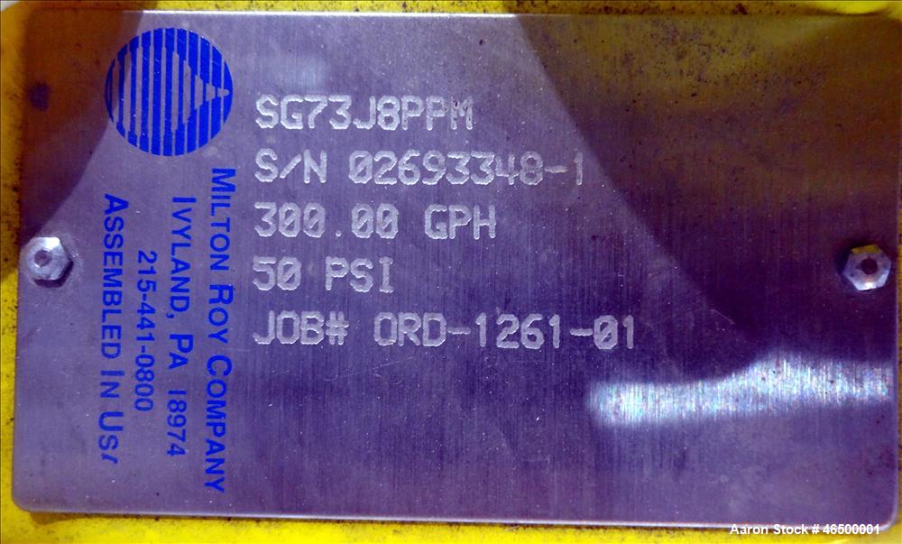 Used EnviroSep Packaged Mixing & Pumping System, Model 2S-MW-CF1. Consists of: (2) Tanks, each approximate 70 gallon, 304 stainless steel, vertical. 24" Diameter x 36" straight side, flat top with a ...