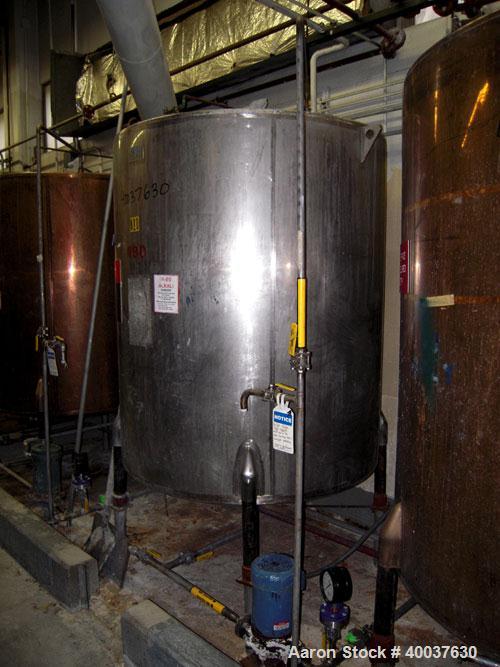 Used Ertel Tank, 580 Gallon, Stainless steel, Vertical. 53" diameter x 60" straight side, flat top, slight dished bottom. Openings top 17" manway, 2" NPT center bottom outlet. Mounted on 4 carbon ste...