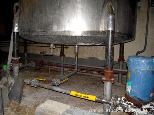 Used Ertel Tank, 580 Gallon, Stainless steel, Vertical. 53" diameter x 60" straight side, flat top, slight dished bottom. Openings top 17" manway, 2" NPT center bottom outlet. Mounted on 4 carbon ste...