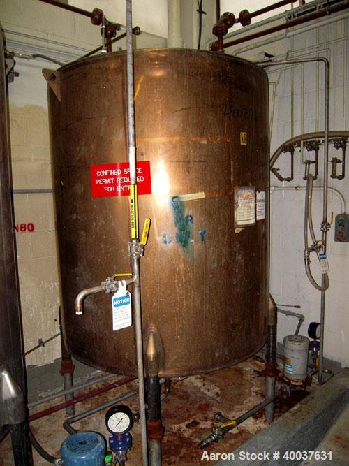 Used Ertel Tank, 580 Gallon, Stainless steel, Vertical. 53" diameter x 60" straight side, flat top, slight dished bottom. Openings top 17" manway, 2" NPT center bottom outlet. Mounted on 4 carbon ste...