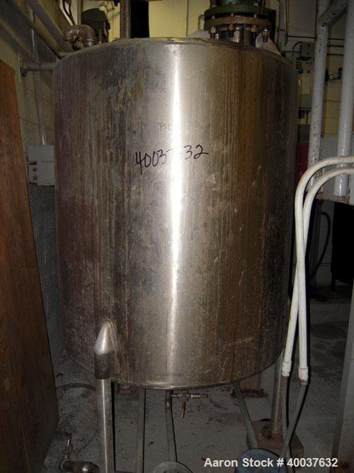 Used Ertel Tank, 300 Gallon, Stainless steel, Vertical. 44" diameter x 48" straight side, slight dished top, dished bottom. Off center top entering Lightnin agitator, model NG33G-33, 1" diameter shaf...