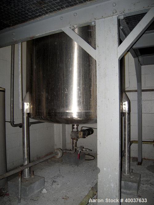 Used- Ertel Tank, 300 Gallon, Stainless steel, Vertical. 44" diameter x 48" straight side, slight dished top, dished bottom....