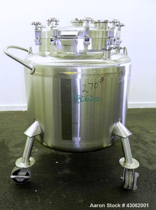 Used Feldmeier Pressure Tank, 350 Liter (92.48 Gallons), 316L Stainless Steel, Vertical. 36 Diameter x 20 straight side, dished top and bottom. Internal rated 30 psi at -20 to 350 degrees F. Openings...