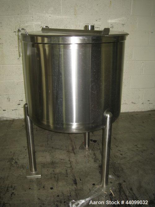 Used Feldmeier tank, 70 gallon, stainless steel construction, 30" diameter X 24" straight side, (1) 2" top NPT nozzle, 1" center bottom outlet, on stainless steel legs, serial # E-715-05