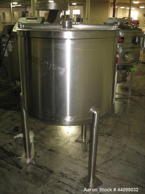 Used Feldmeier tank, 70 gallon, stainless steel construction, 30" diameter X 24" straight side, (1) 2" top NPT nozzle, 1" center bottom outlet, on stainless steel legs, serial # E-715-05