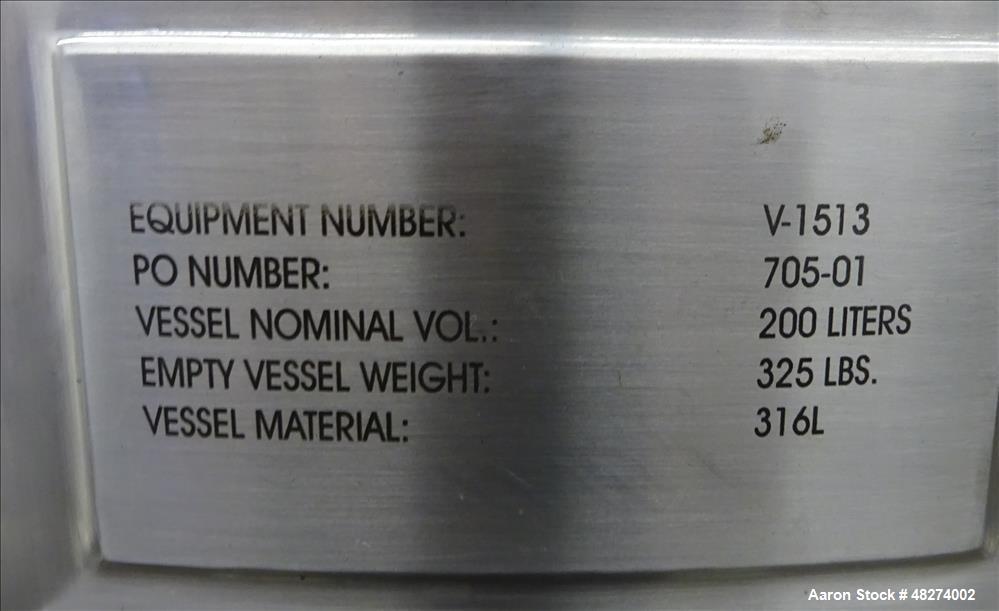 Used Feldmeier Pressure Tank, 200 Liter (52.88 Gallon), 316L Stainless Steel, V
