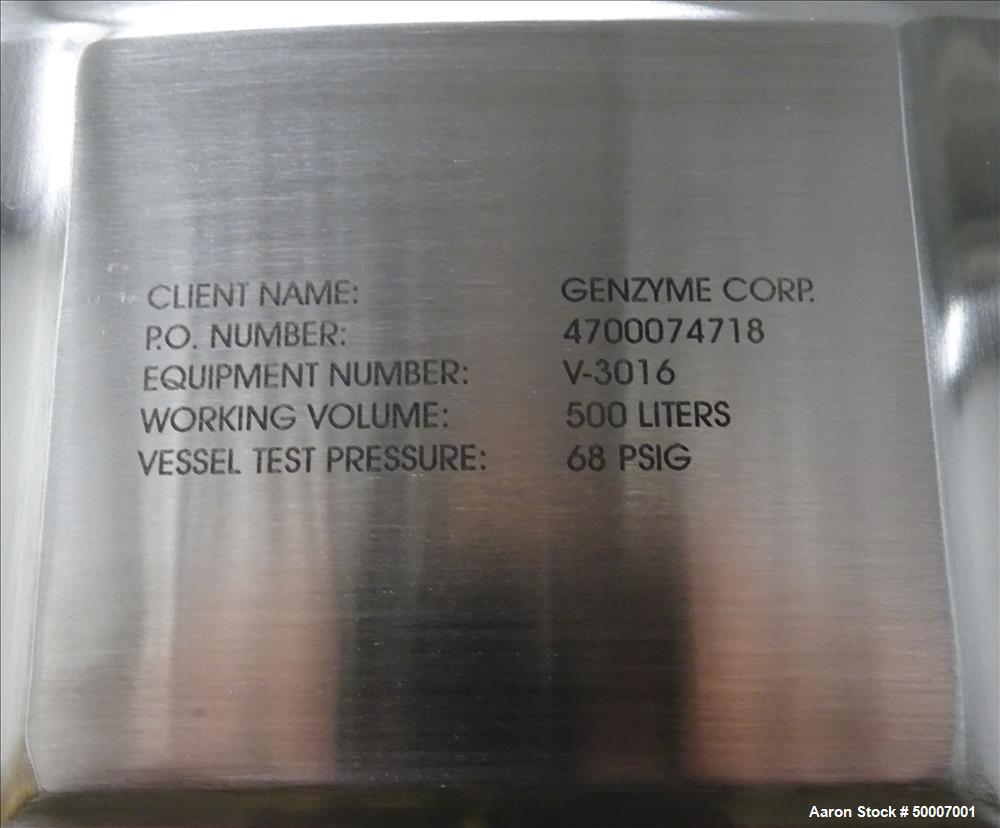 Unused- Feldmeier Tank, 500 Liter (132.8 Gallon), 316L Stainless Steel, Vertical