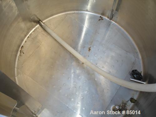 Used Feldmeier Tank, 150 Gallon, Jacketed, 316 Stainless Steel. 35-1/2" diameter x 35-1/2" straight side. Open top with 1" pitched bottom. 1-1/4" side bottom outlet. Has side wall baffles. Jacket rat...