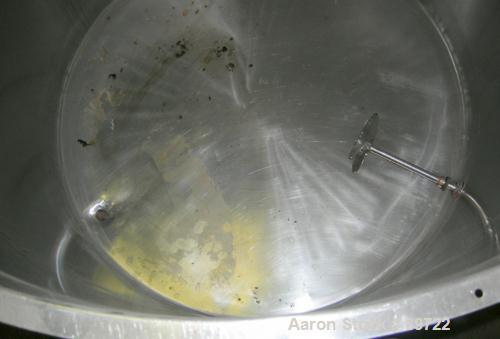 USED: Filpaco tank, 425 gallon, 304 stainless steel, vertical. 52" diameter x 47" straight side, open top with a 2 piece cover, sloped bottom. 1-1/2" off center bottom outlet. Side bottom 3 blade agi...