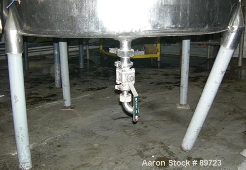 USED: Filpaco tank, 425 gallon, 304 stainless steel, vertical. 52" diameter x 47" straight side, open top with a 2 piece cover, sloped bottom. 1-1/2" off center bottom outlet. Side bottom 3 blade agi...