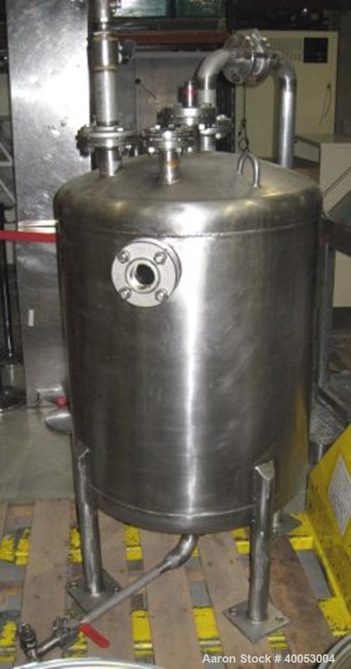 Used: Four Corp Approximately 100 Gallon, 316L Stainless Steel, Vertical.  30" diameter x 32" straight side.  Dish top and bottom.  Vessel rated 50/FV at 300 degrees F. Openings:  top (3) 2", (2) 1 1...