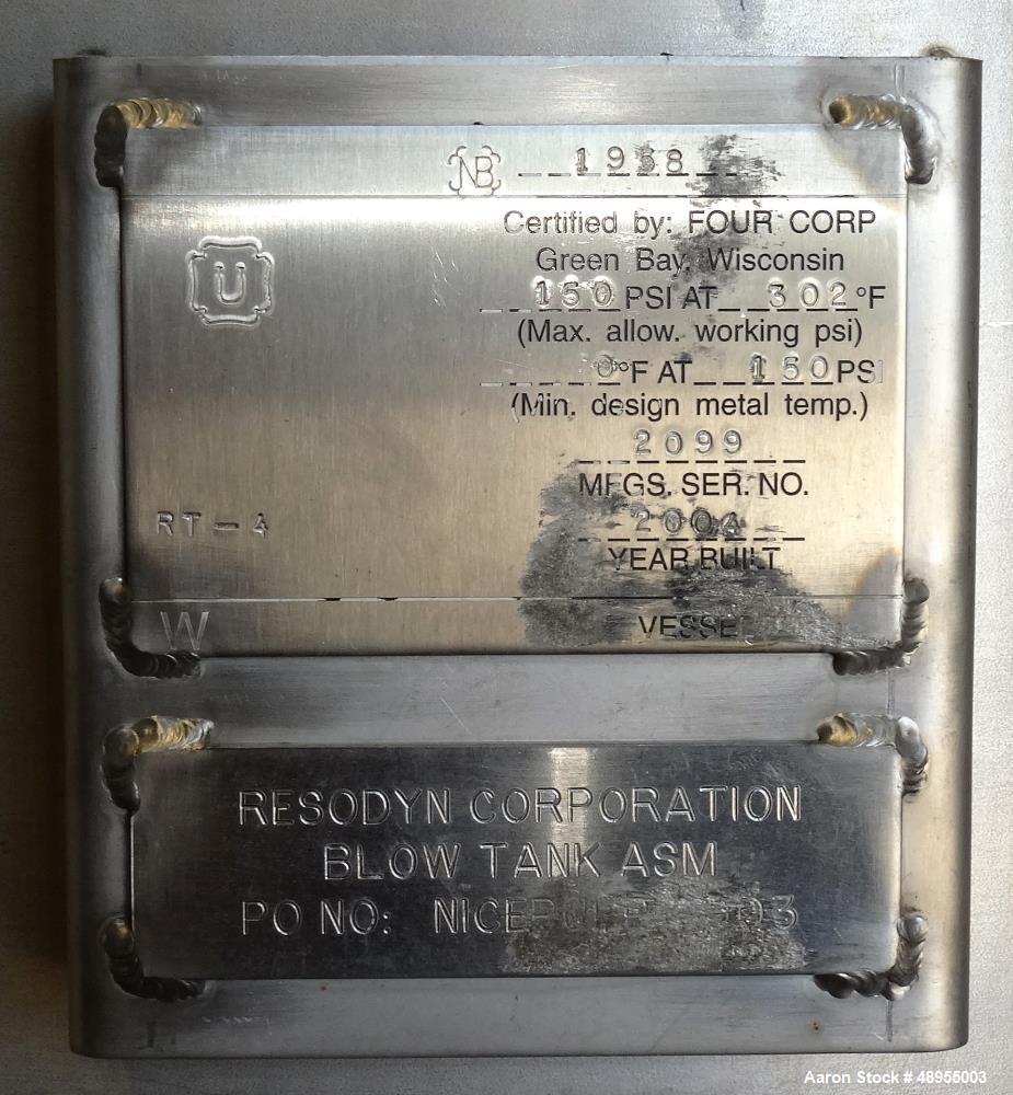 Used Four Corp Pressure Tank, Approximately 275 Gallon, 304 Stainless Steel.