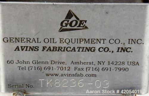 Used General Oil Equipment Company Tank, 200 gallon, 316 stainless steel, vertical. 37-1/2" diameter x 44" straight side, 1/2 open top with a (1) piece cover, flat bottom. 2-1/2" sanitary side bottom...