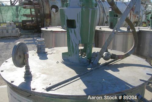 USED: Graco tank, 100 gallon, 304 stainless steel, vertical. 30" diameter x 20" straight side. Flat bolt on top with 1/4 hinged cover, dish bottom. Top entering Lightnin agitator, model XJCK-43. 1" d...