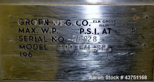 Used 100 Gallon Stainless Steel Groen Tank