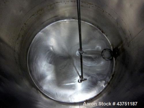 Used Groen Tank, 200 Gallon, 304 Stainless Steel, Vertical.  38" Diameter x 47" straight side.  Bolt-on hinged top cover, 1" sloped bottom.  Clamp-on Lightnin air operated agitator, model NAG-33.  3/...