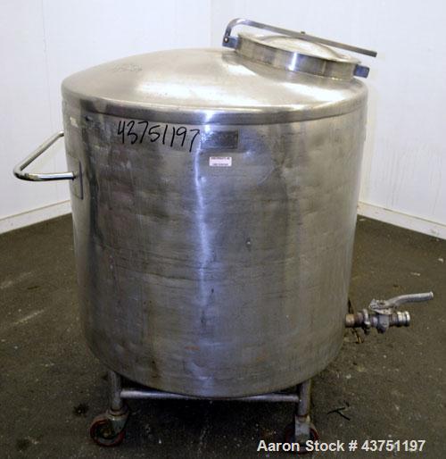 Used Groen Tank, 200 Gallon, 304 Stainless Steel, Vertical.  42" Diameter x 35" straight side.  Dished top, 1" sloped bottom.  Openings: top 16" manway with cover; approximately 2-1/2" side bottom ou...