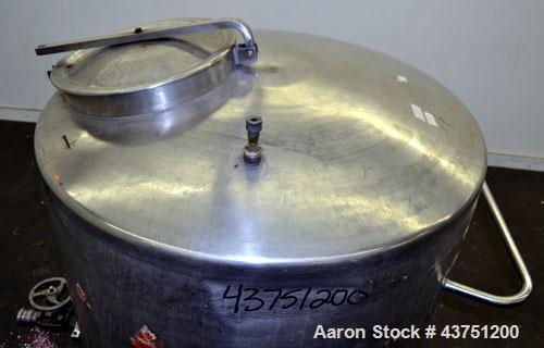 Used Groen Tank, 200 Gallon, 304 Stainless Steel, Vertical.  42" Diameter x 35" straight side.  Dished top, 1" sloped bottom.  Openings:  top 16" manway with cover; approximately 2-1/2" side bottom o...