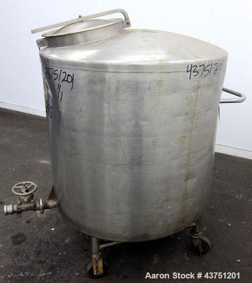 Used Groen Tank, 200 Gallon, 304 Stainless Steel, Vertical.  42" Diameter x 35" straight side.  Dished top, 1" sloped bottom.  Openings:  top 16" manway with cover; approximately 2-1/2" side bottom o...