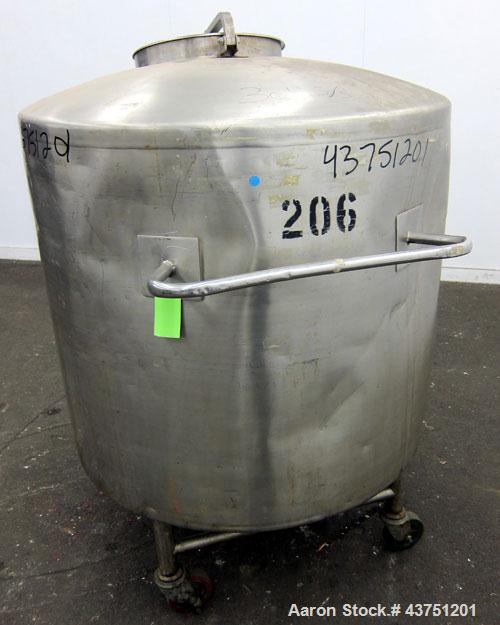 Used Groen Tank, 200 Gallon, 304 Stainless Steel, Vertical.  42" Diameter x 35" straight side.  Dished top, 1" sloped bottom.  Openings:  top 16" manway with cover; approximately 2-1/2" side bottom o...