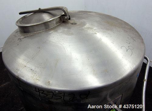 Used Groen Tank, 200 Gallon, 304 Stainless Steel, Vertical.  42" Diameter x 35" straight side.  Dished top, 1" sloped bottom.  Openings:  top 16" manway with cover; approximately 2-1/2" side bottom o...