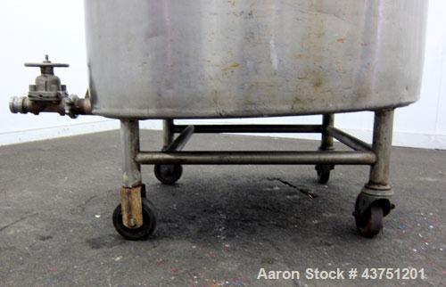 Used Groen Tank, 200 Gallon, 304 Stainless Steel, Vertical.  42" Diameter x 35" straight side.  Dished top, 1" sloped bottom.  Openings:  top 16" manway with cover; approximately 2-1/2" side bottom o...