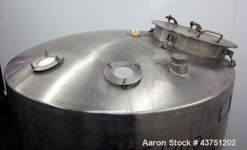 Used Groen Tank, 335 Gallon, 304 Stainless Steel, Vertical.  48" Diameter x 36" straight side.  Dished top, coned bottom.  Internal rated 15 psi. Openings: top 16" manway with cover; approximately 4"...