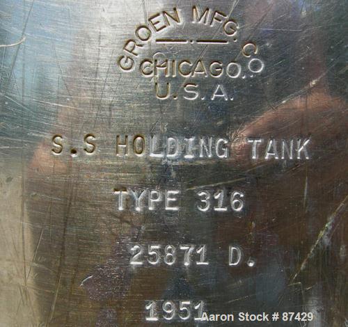 Used Groen Tank, 18 Gallon, 316 Stainless Steel