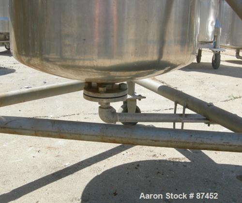 Used Groen Pressure Tank, 60 Gallon, 316 Stainless Steel, Vertical. 24" Diameter x 34" straight side, dish top and bottom. Internal rated 25 psi at 650 deg F. Openings: top (2) 2", 10" with a 4" sigh...