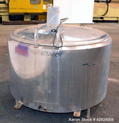 Used Groen Farm Milk Tank, 275 Gallon, Model RW3-275, 304 Stainless Steel, Vertical. Approximate 53’’ diameter x 29’’ straight side. Open top with a full 1 piece hinged cover, sloped bottom. Approxim...