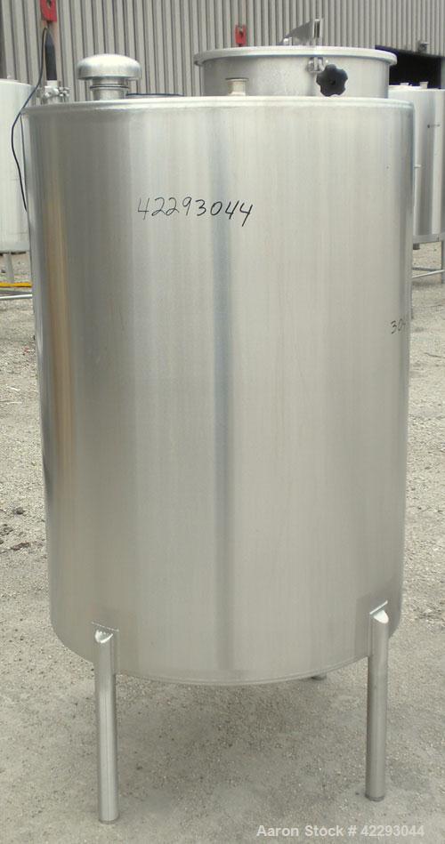 Used Hartel Tank, 200 Gallon, 304 Stainless Steel, Vertical. 36" Diameter x 48" straight side. Flat top and bottom. Openings: top 1-1/2" tri-clamp, 2" tri-clamp, 3" tri-clamp, 6" tri-clamp, 16" manwa...