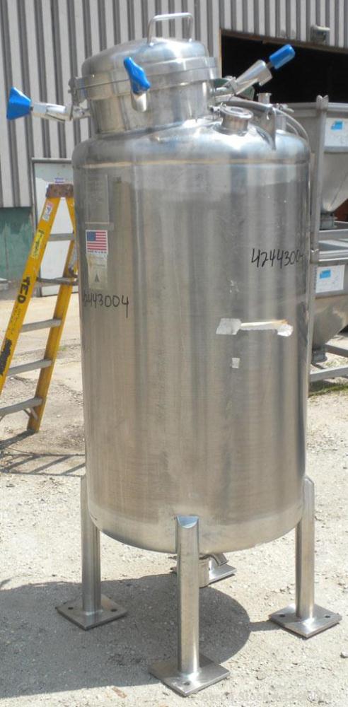 Used ITT Industries Pure-Flo Precision Tank, 165 gallon (625 liter), 316 stainless steel, vertical. 32’’ Diameter x 48’’ straight side, dished top and bottom. Internal rated atmospheric at –20 to 250...