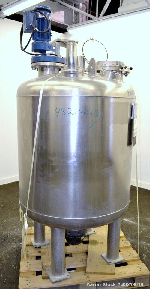 Used Inox-Maurer AG Pressure Tank, 900 Liter (238 Gallon), 316L Stainless Steel, Vertical. Approximate 39” diameter x 34” straight side, dished top and bottom. Internal rated -1/2 bar (-14.50/29 psi)...